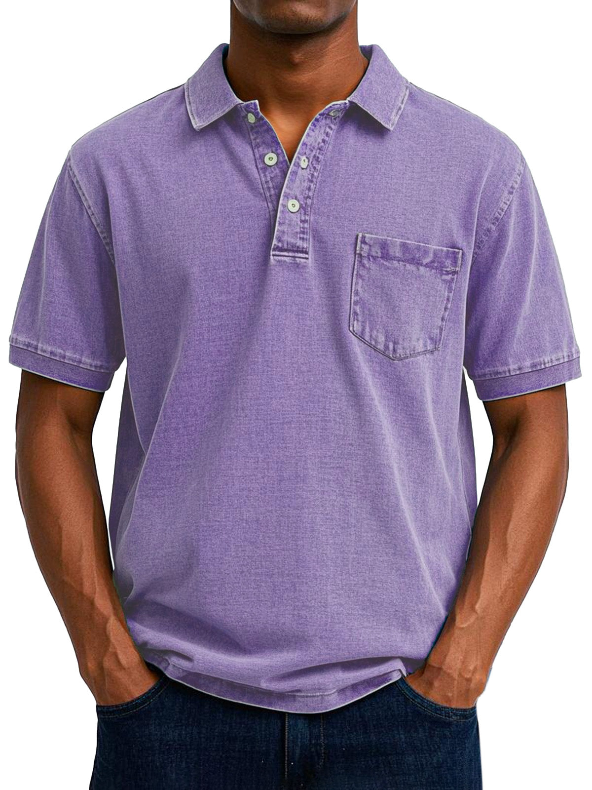 Comfortable Washed Cotton Polo Shirt for Women with Collar Short Sleeve Button Placket Chest Pocket Casual Style