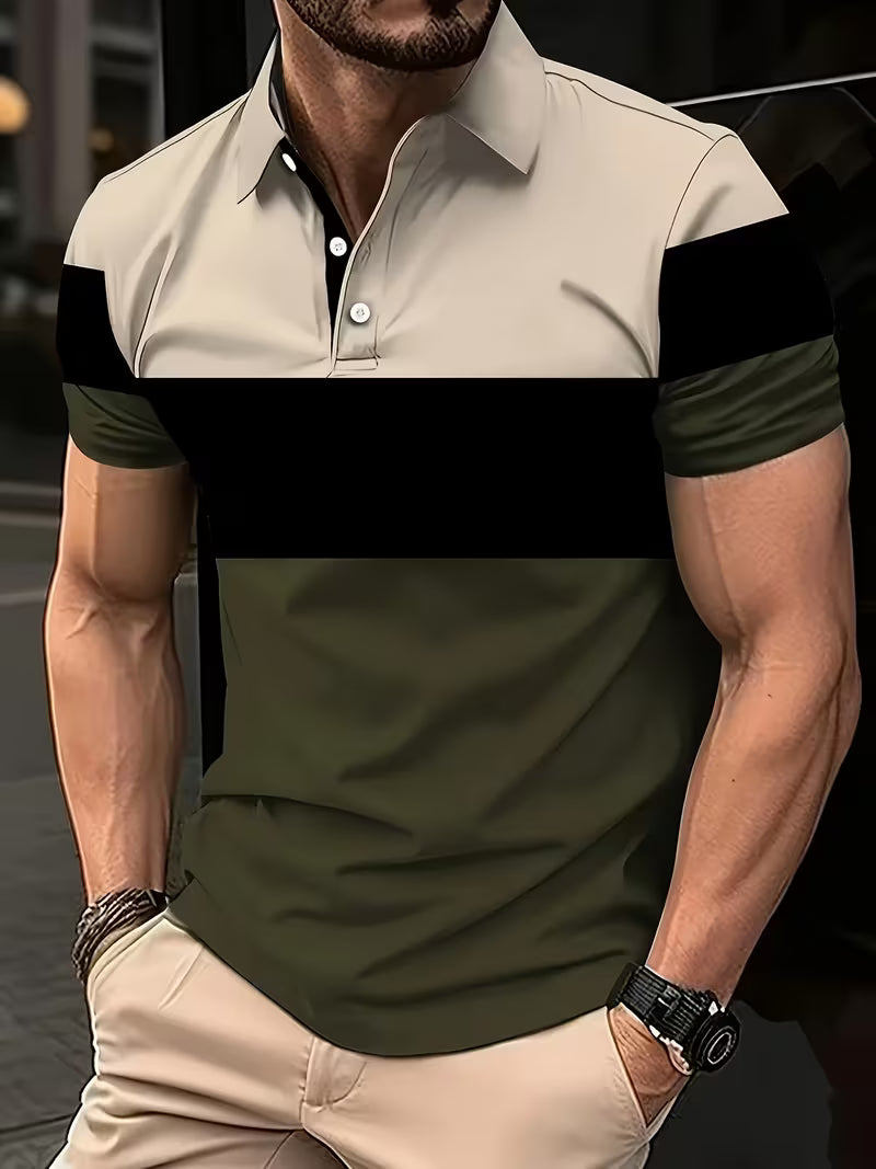 Stylish Colorblock Polo Shirt for Women with Collar Short Sleeve Button Front Casual Style