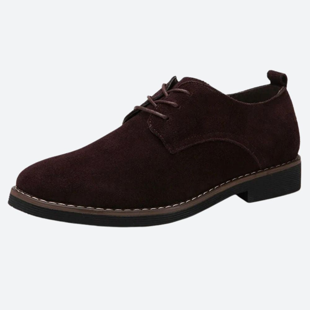 Elegant Black Suede Derby Shoe for Women with Lace Up Round Toe Contrast Stitch Casual Style