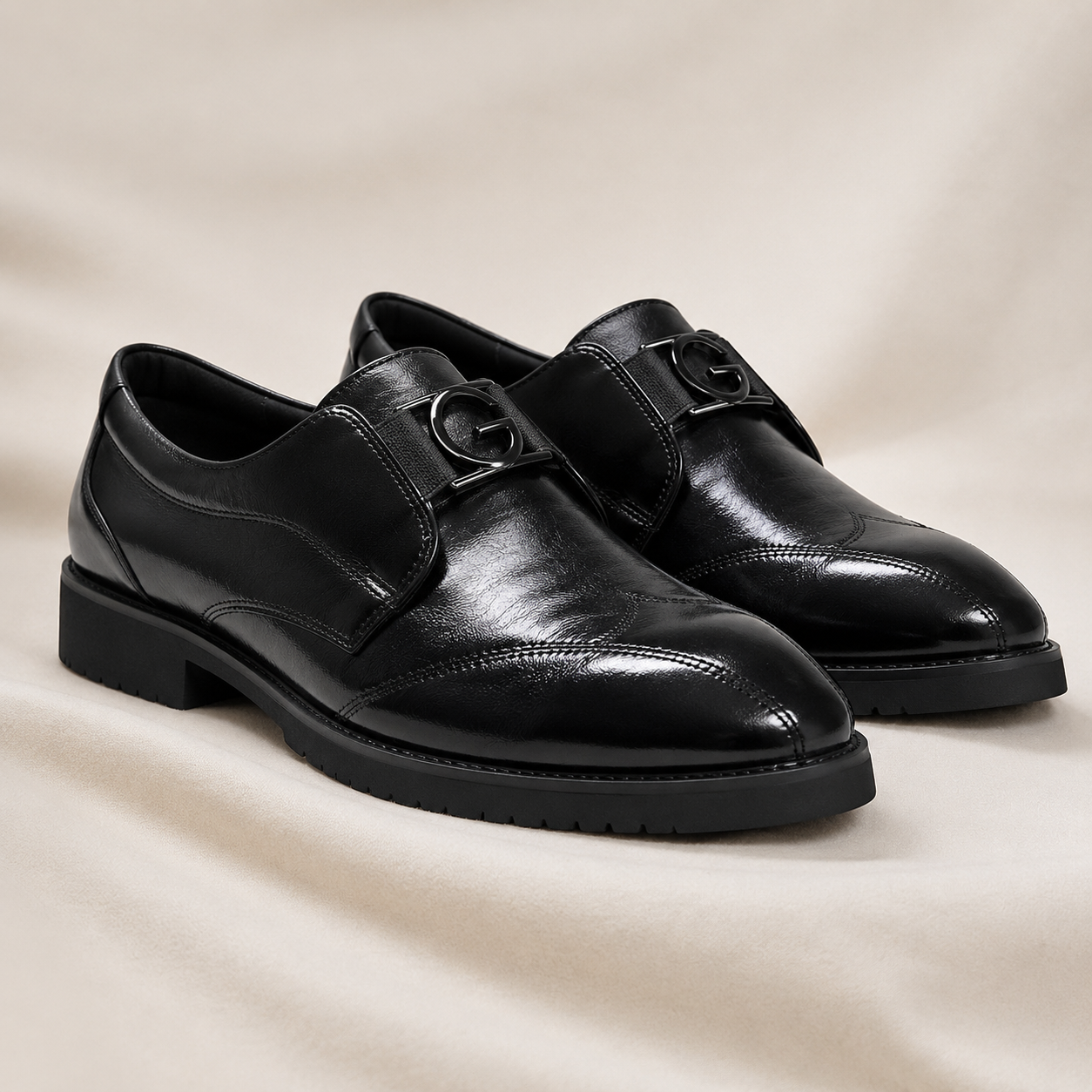 Elegant Leather Monk Strap Loafer for Women with Pointed Toe Wingtip Buckle Detail Style