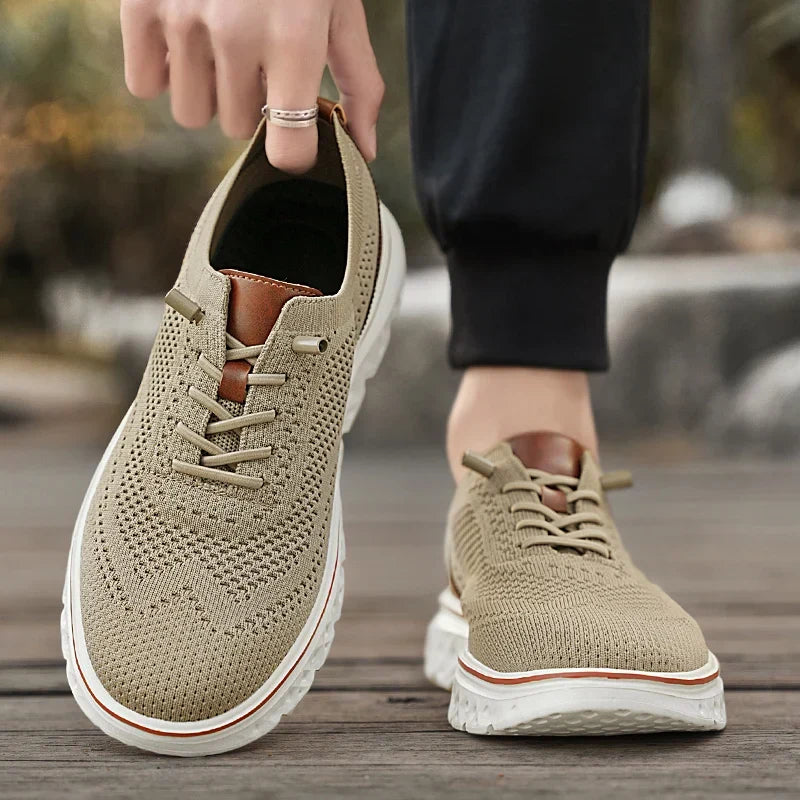 Effortless Knit Mesh Fashion Sneaker for Women with Lace Up Brogue Trim Lightweight Casual Style