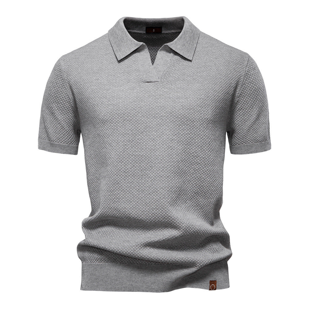 Comfortable Textured Knit Polo Shirt for Women with V Neck Short Sleeve Ribbed Fitted Casual Style