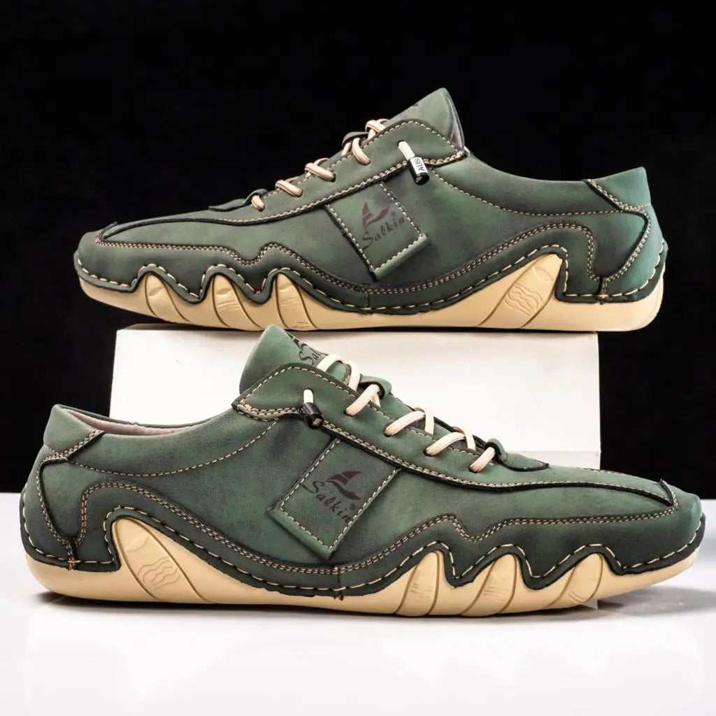 Comfortable Leather Fashion Sneaker for Women with Lace Up Stitched Moc Toe Contrast Sole Casual Style