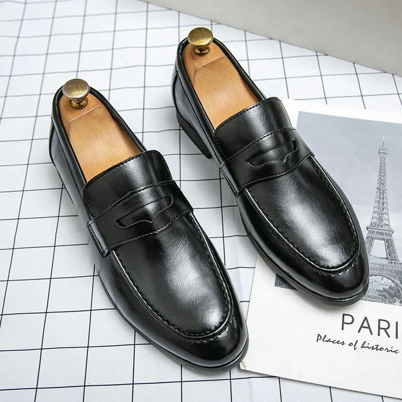 Elegant Leather Penny Loafers for Women with Slip On Round Toe Stacked Heel Classic Style