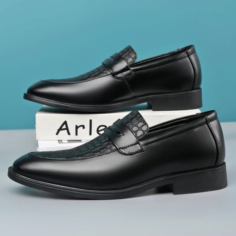 Stylish Croc Embossed Leather Loafers for Women with Penny Strap Pointed Toe Slip On Style