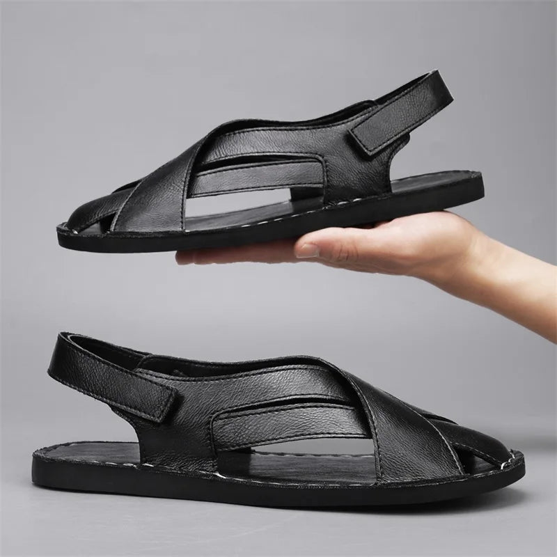 Comfortable Leather Fisherman Sandal for Women with Crisscross Strap Adjustable Buckle Closed Toe Style