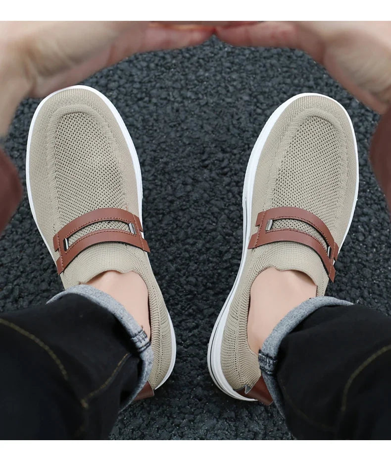 Effortless Knit Slip-On Sneaker for Women with Leather Trim Ribbed Sole Casual Style