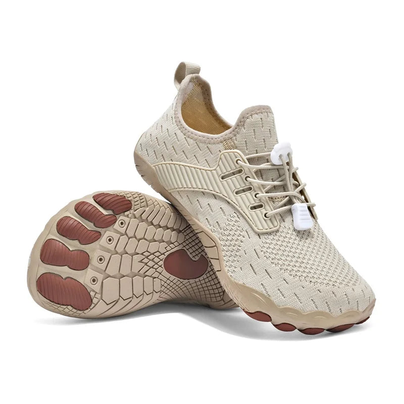 Comfortable Knit Mesh Sneaker for Women with Toggle Lace Closure Textured Grip Sole Athletic Style