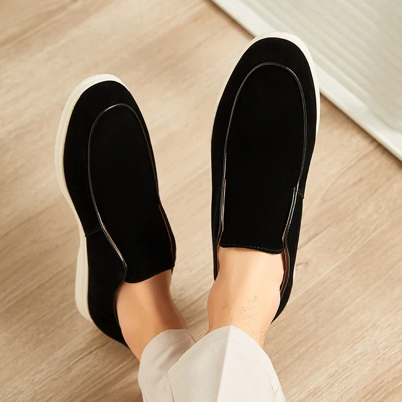 Effortless Suede Loafer Sneaker for Women with Round Toe Platform Sole Slip On Casual Style