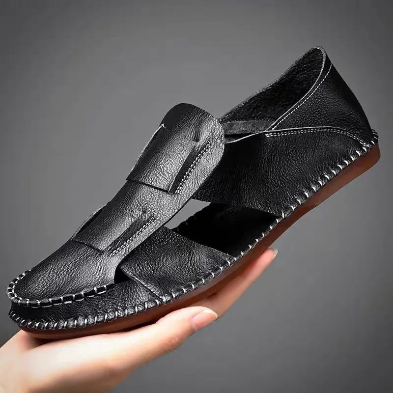 Effortless Leather Loafer Sandal for Women with Round Toe Cutout Slip On Casual Style