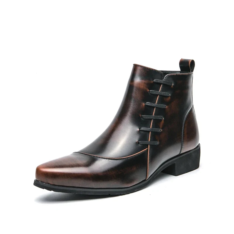Elegant Leather Ankle Boots for Women with Pointed Toe Lace Up Side Zip Detail Style