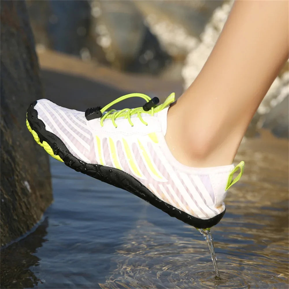 Comfortable Mesh Quick Dry Water Shoes for Women with Toggle Lace Barefoot Sole Casual Style