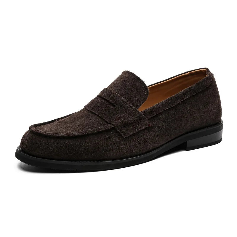 Effortless Suede Penny Loafer for Women with Round Toe Flat Sole Slip On Casual Style