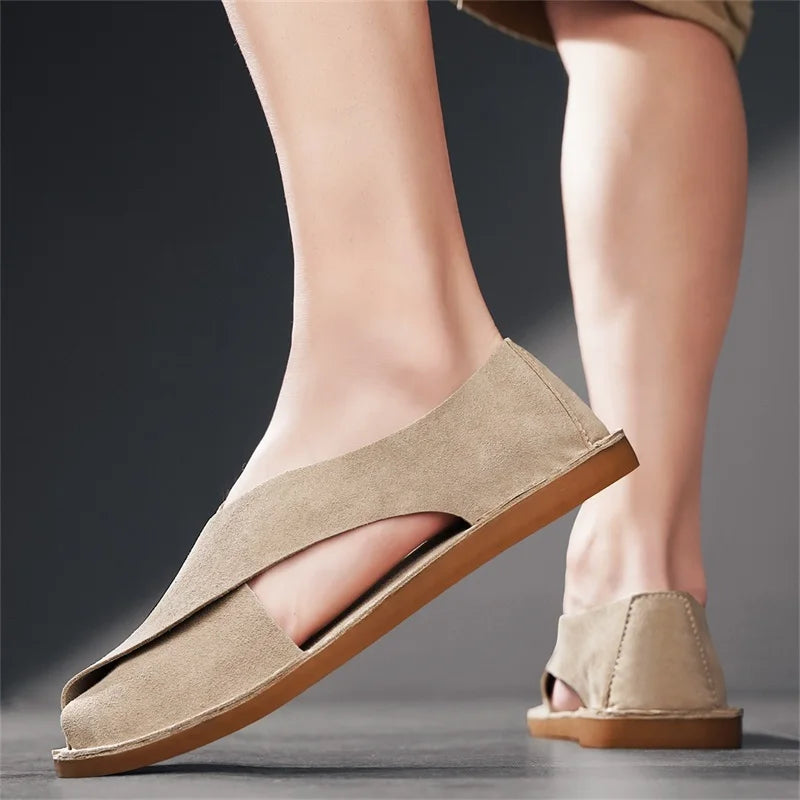 Effortless Suede Slip-On Sandals for Women with Round Toe Cutout Side Flat Espadrille Style