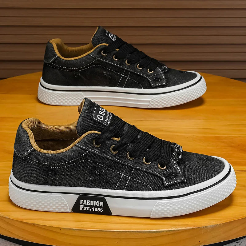 Effortless Denim Canvas Sneaker for Women with Lace Up Distressed Low Top Casual Style