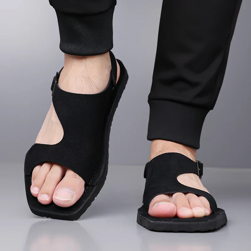 Stylish Suede Buckle Sandal for Women with Open Toe Ankle Strap Flat Casual Style