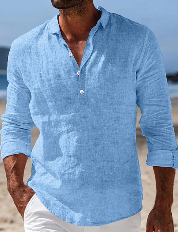 Effortless Linen Popover Shirt for Women with Spread Collar Long Sleeve Button Placket Casual Style