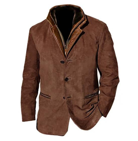 Elegant Suede Blazer Jacket for Women with Stand Collar Long Sleeve Button Front Faux Fur Lined Casual Style