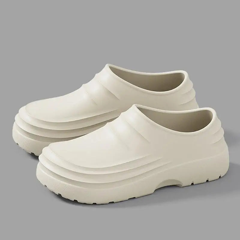 Comfortable Platform Clogs for Women with Closed Toe Ribbed Vamp Slip On Casual Style