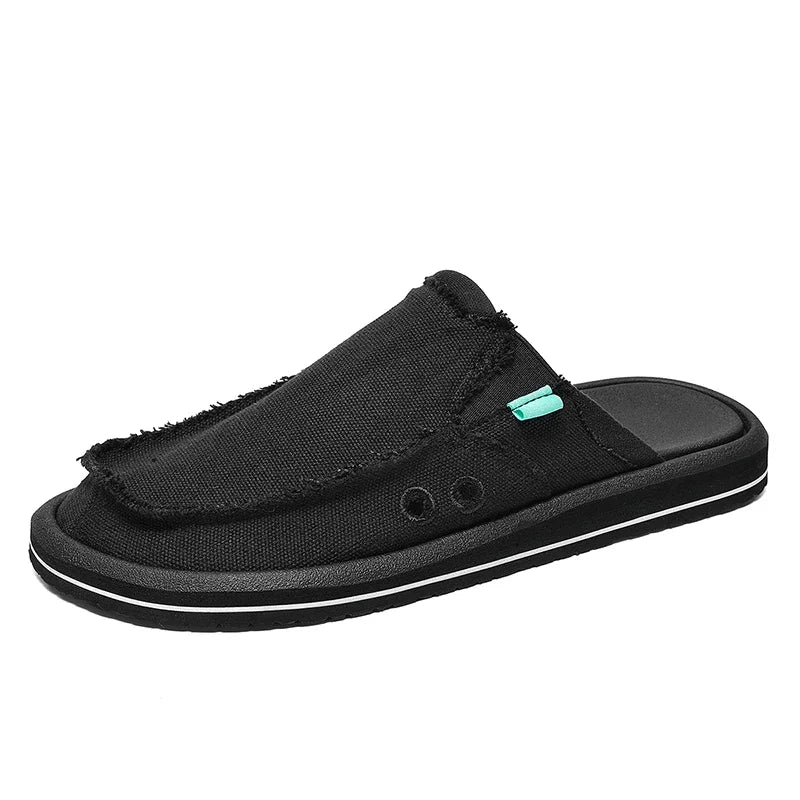 Effortless Canvas Mule for Women with Slip-On Frayed Trim Vented Casual Style