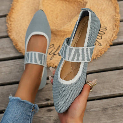 Comfortable Mary Jane Shoes for Women with Elastic Strap Square Toe Woven Knit Flat Style