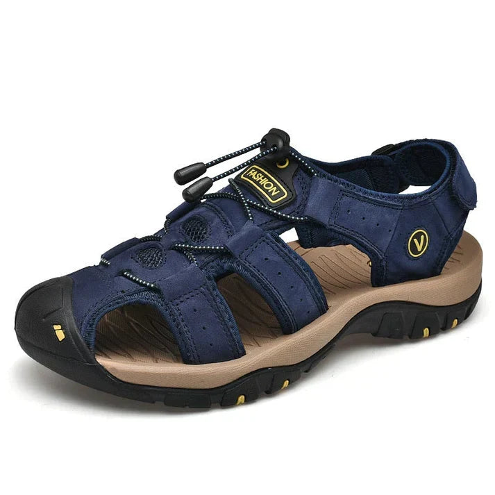 Comfortable Leather Sandals for Women with Closed Toe Bungee Lace Adjustable Strap Outdoor Style