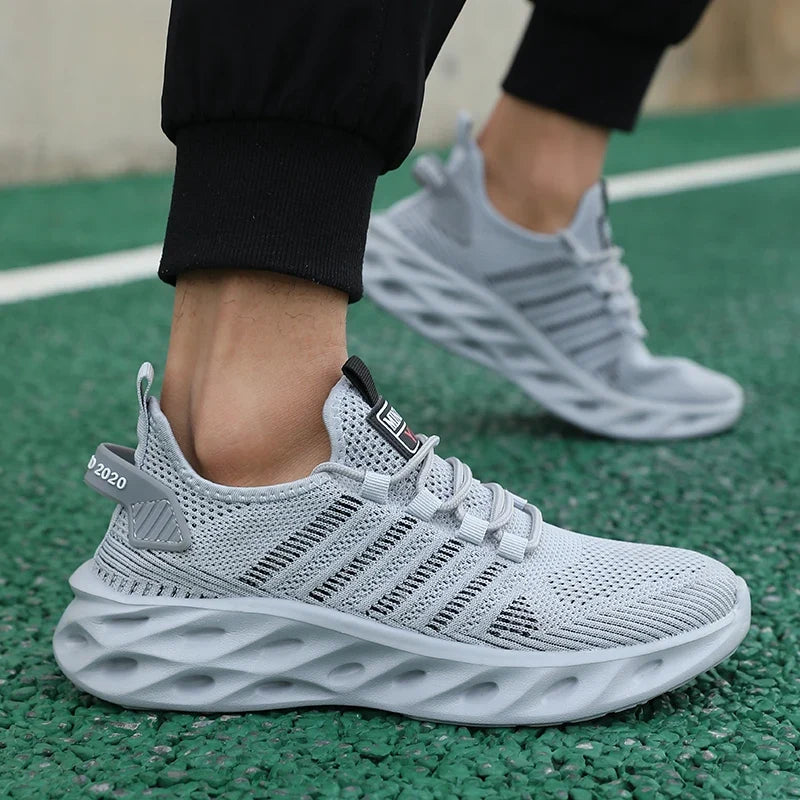 Comfortable Knit Mesh Fashion Sneaker for Women with Lace Up Chunky Sole Blade Cutout Design Casual Style