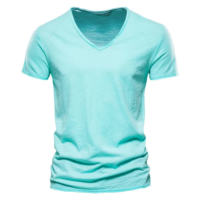 Effortless Slub Cotton T-Shirt for Women with V Neck Short Sleeve Relaxed Casual Style