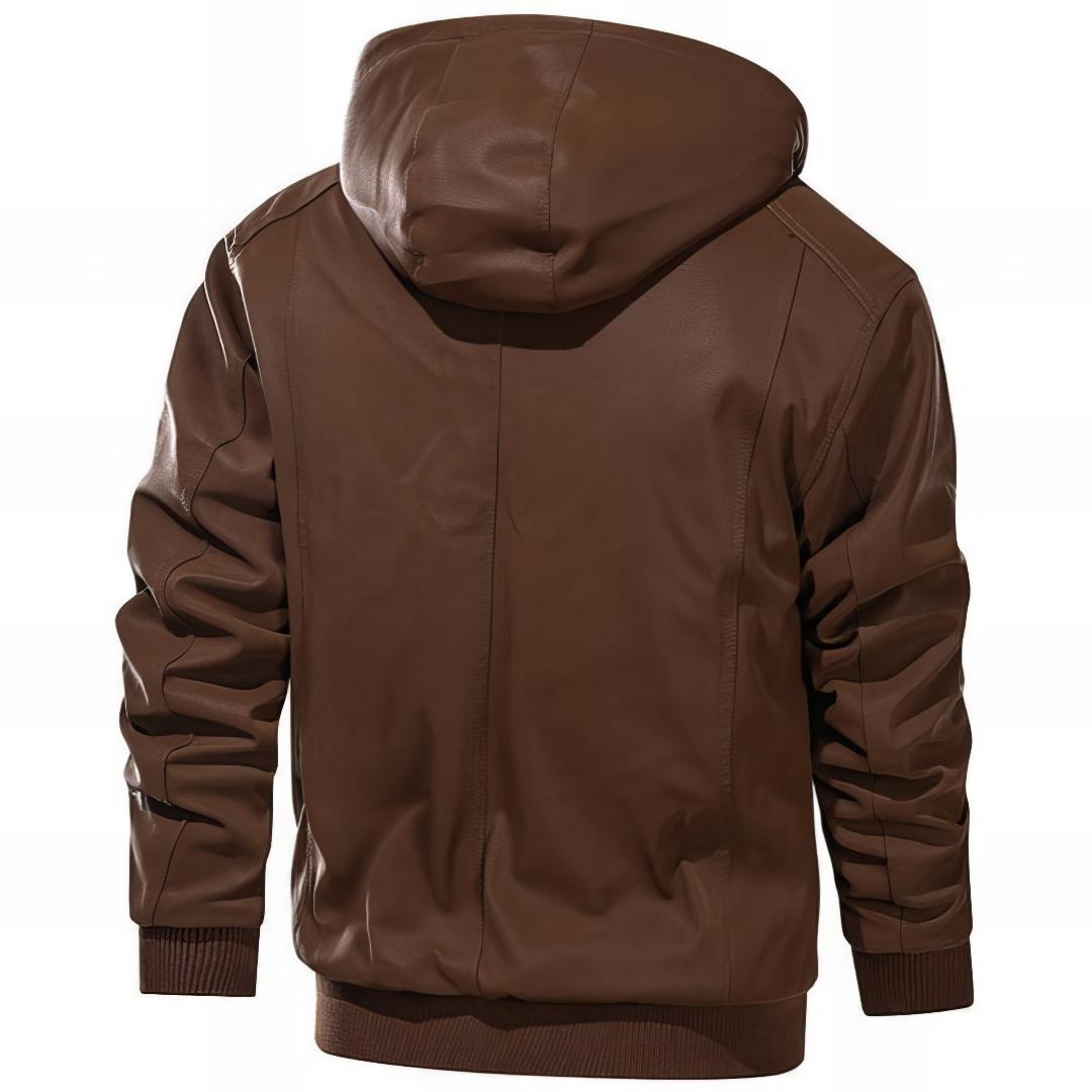 Effortless Faux Leather Jacket for Women with Hooded Long Sleeve Quilted Cargo Pocket Casual Style