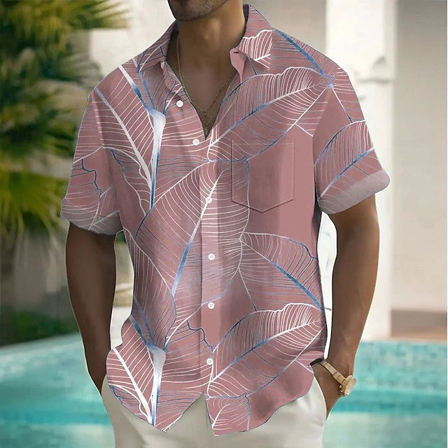 Effortless Tropical Leaf Print Shirt for Women with Collar Short Sleeve Button Front Relaxed Style