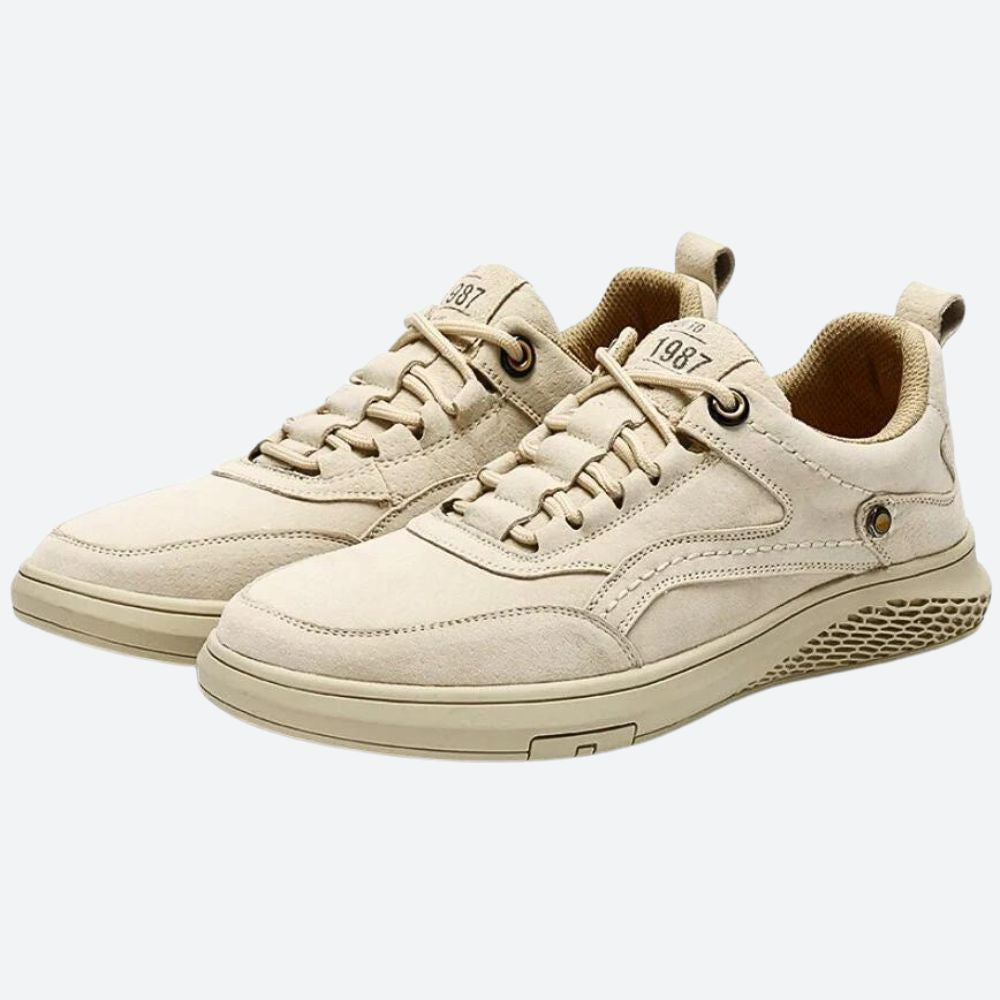 Effortless Gray Leather Sneaker for Women with Lace Up Padded Collar Cushioned Sole Casual Style