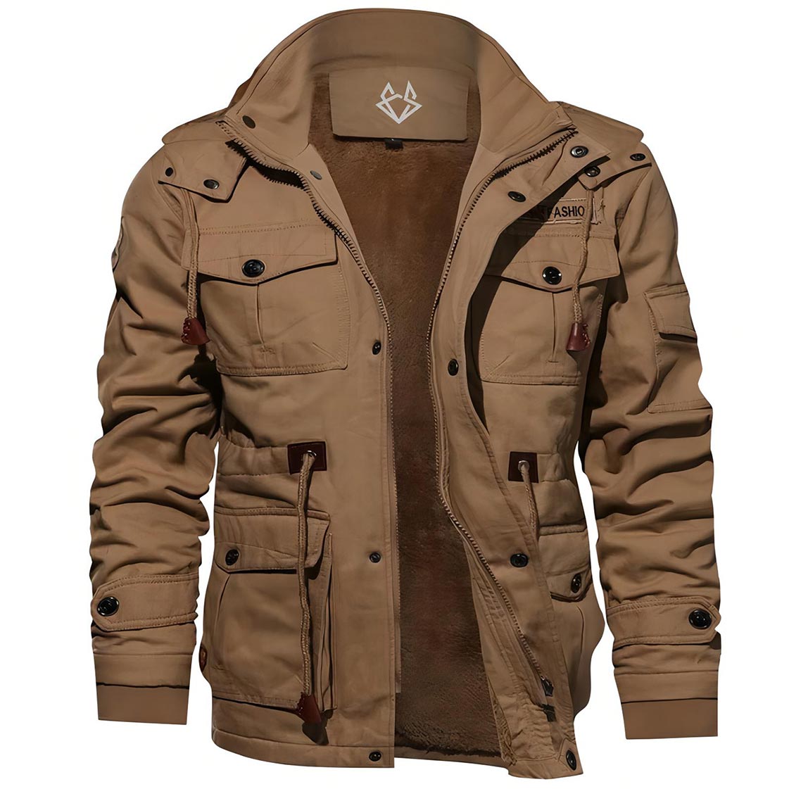 Effortless Fleece Lined Field Jacket for Women with Stand Collar Long Sleeve Multi Pocket Hooded Style