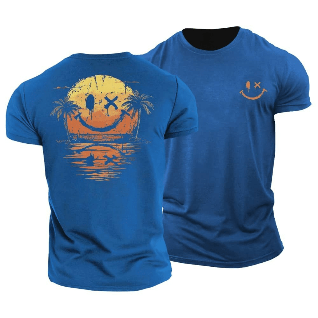Effortless Sunset Smiley Graphic T-Shirt for Women with Crew Neck Short Sleeve Relaxed Casual Style