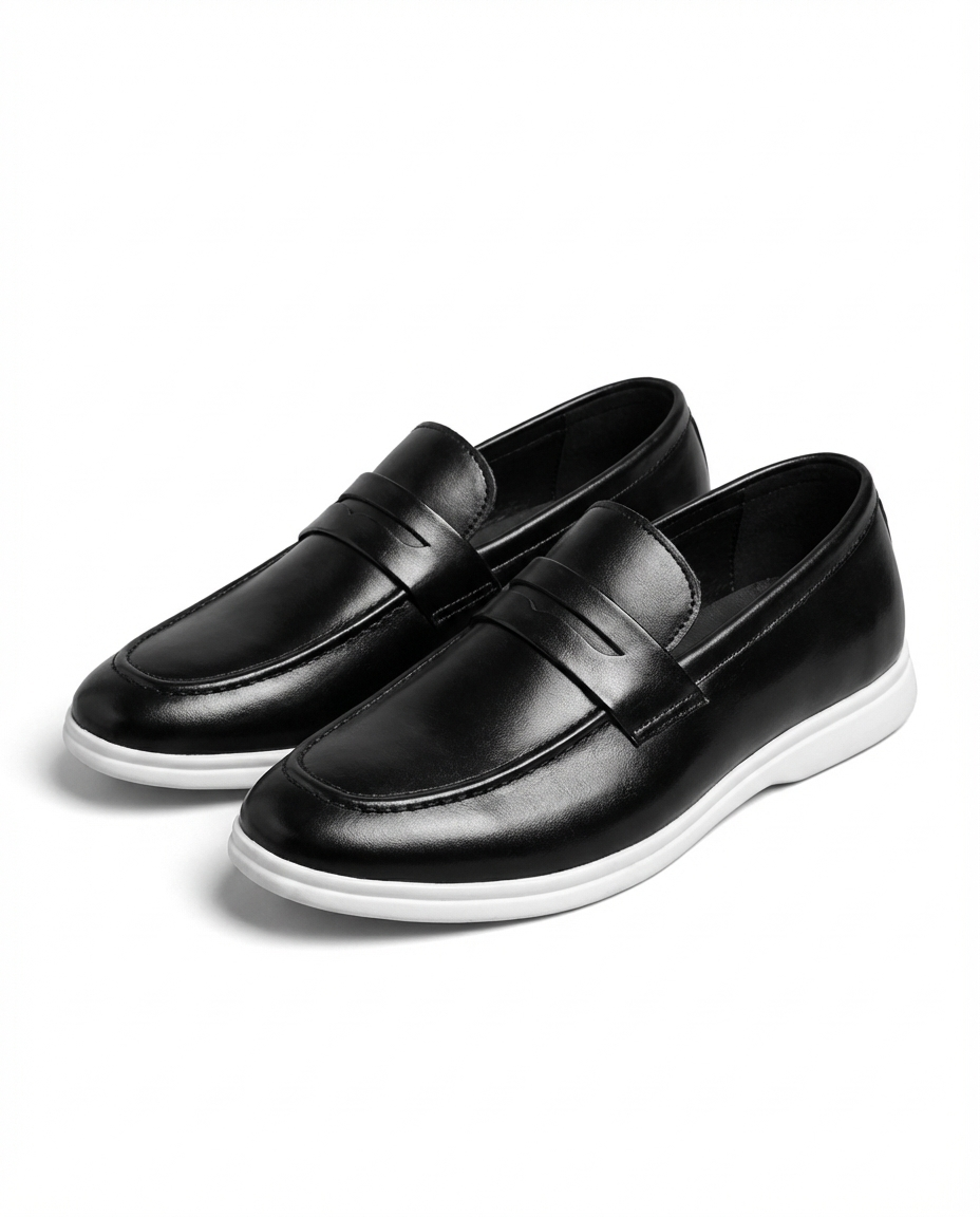 Stylish Leather Penny Loafer for Women with Moc Toe Contrast Sole Slip On Casual Style
