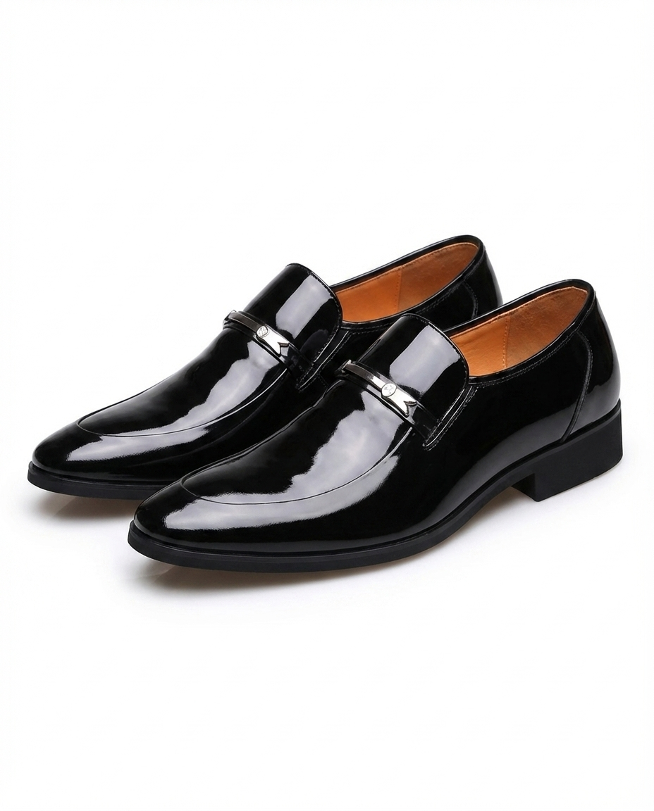 Elegant Patent Leather Loafers for Women with Pointed Toe Buckle Strap Slip On Formal Party Style