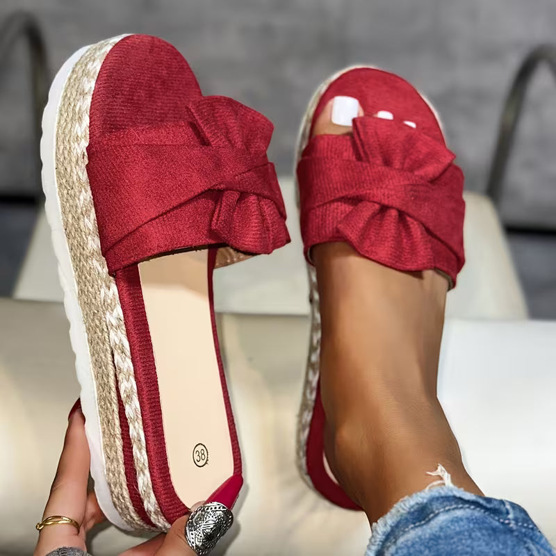 Comfortable Slide Sandals for Women with Bow Detail Espadrille Platform Open Toe Style