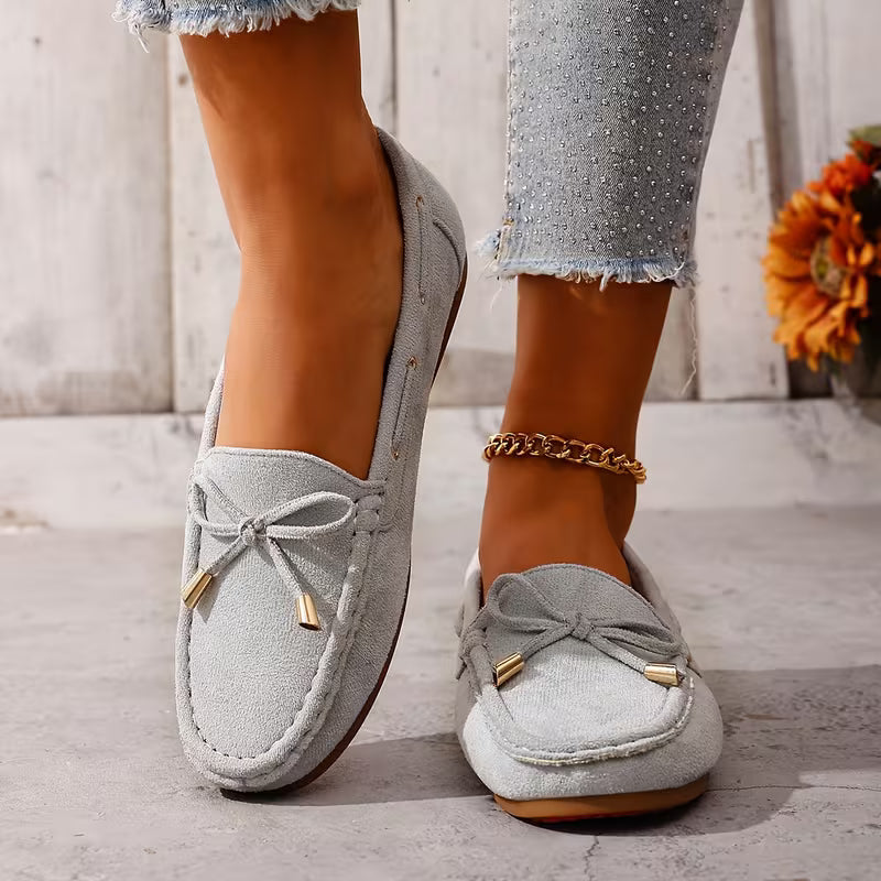 Comfortable Loafers for Women with Bow Detail Studded Trim Slip On Flat Style