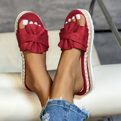 Comfortable Slide Sandals for Women with Bow Detail Espadrille Platform Open Toe Style