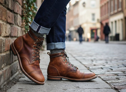 Elegant Brown Leather Ankle Boot for Women with Cap Toe Lace Up Vintage Style