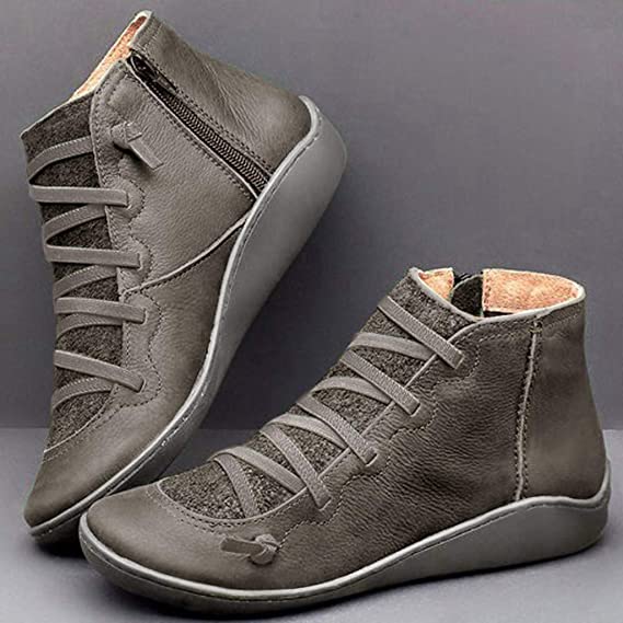 Comfortable Leather Ankle Boots for Women with Lace Up Zipper Wedge Sole Casual Style