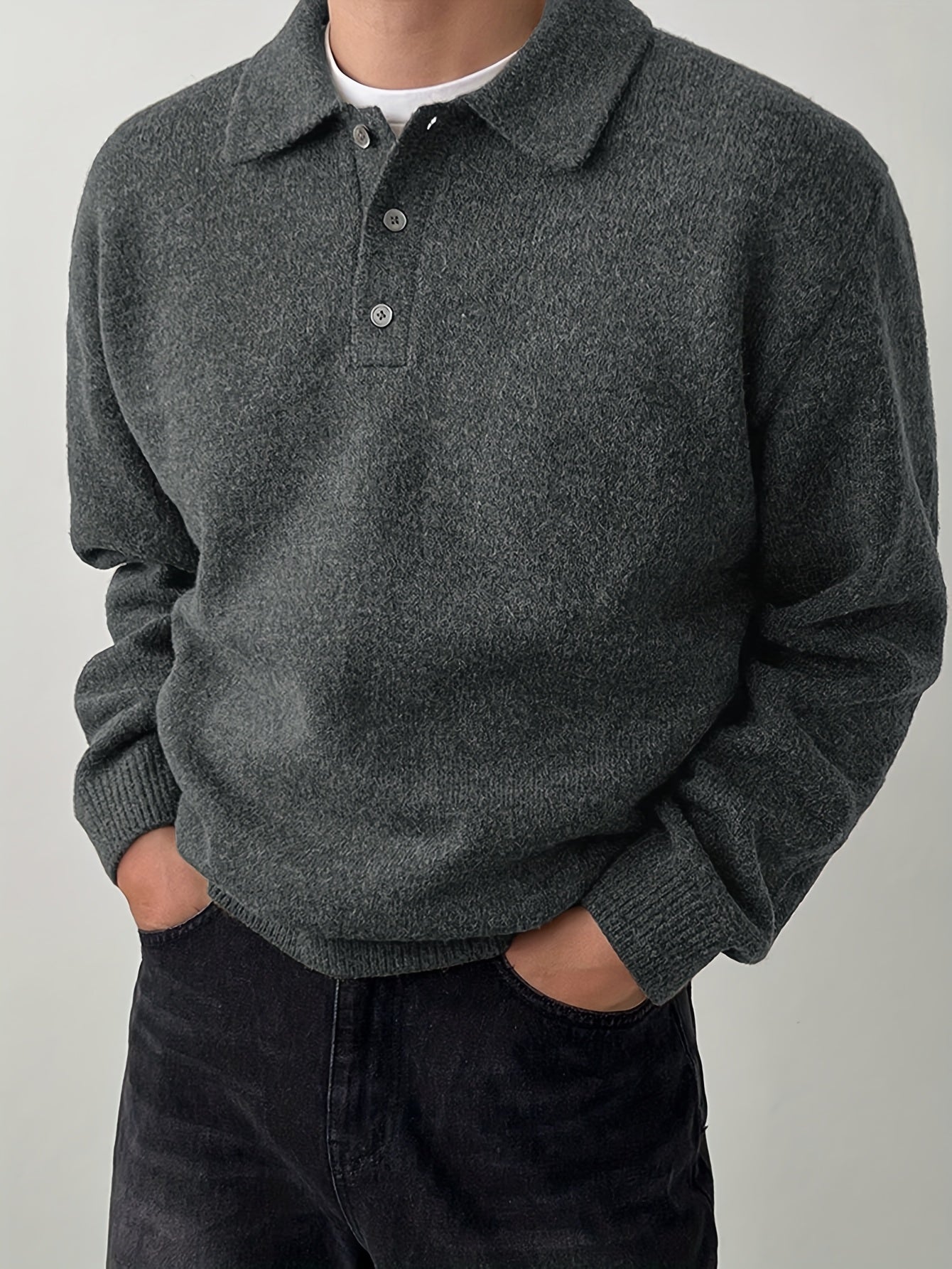Comfortable Olive Green Knit Polo Sweater for Women with Collar Long Sleeve Button Placket Relaxed Oversized Style