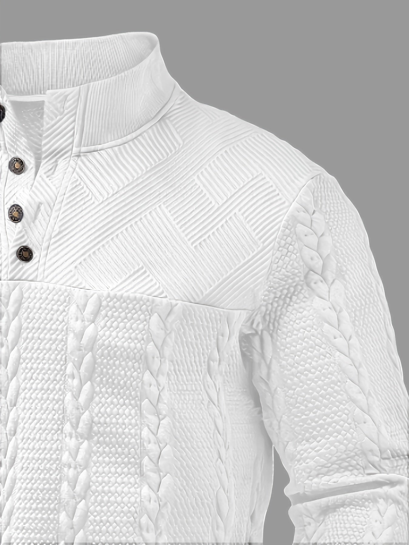 Comfortable Black Cable Knit Sweater for Women with Mock Neck Long Sleeve Button Placket Casual Style