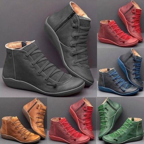 Comfortable Leather Ankle Boots for Women with Lace Up Zipper Wedge Sole Casual Style