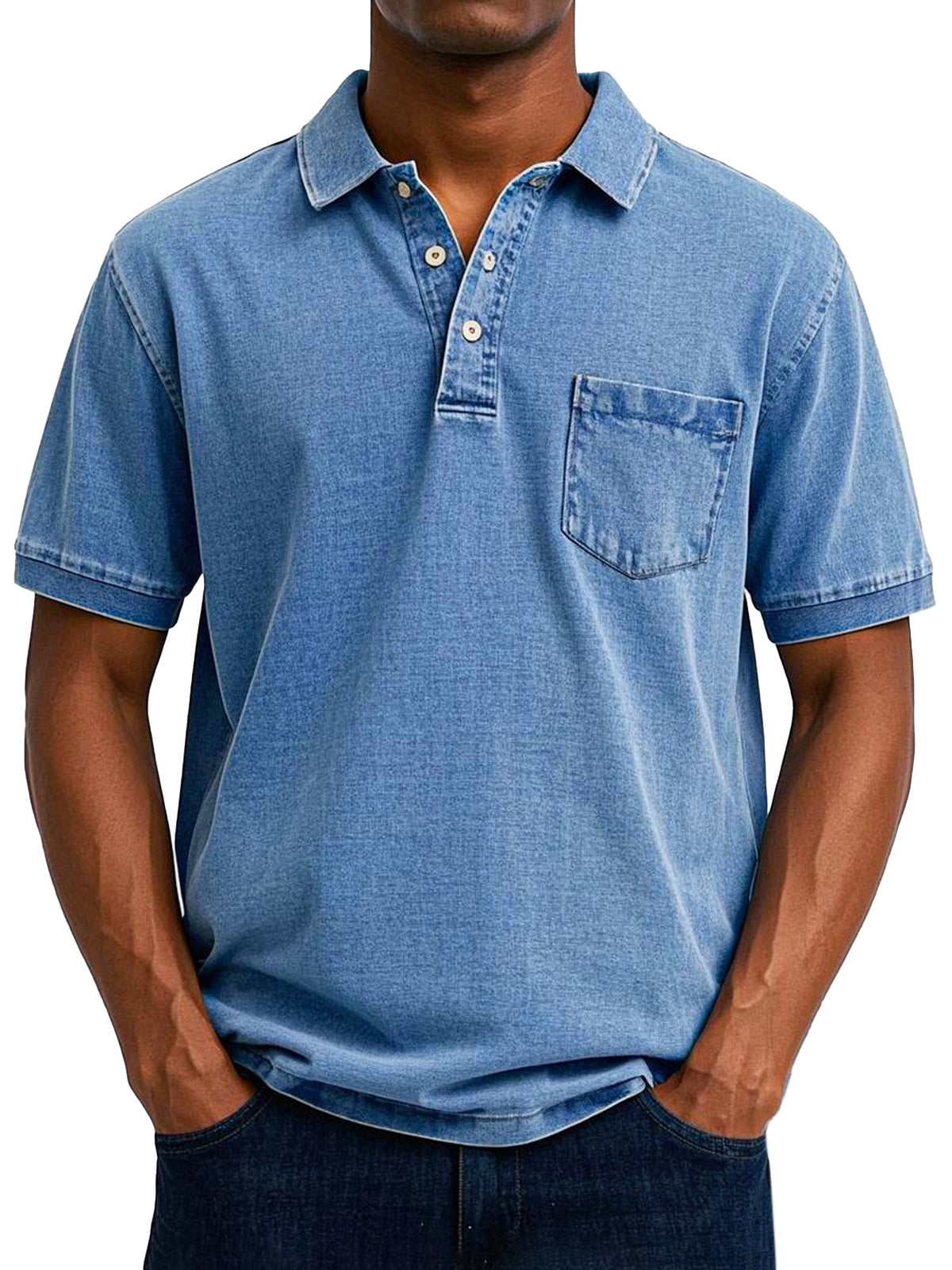 Comfortable Washed Cotton Polo Shirt for Women with Collar Short Sleeve Button Placket Chest Pocket Casual Style