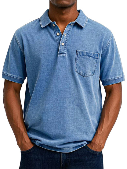 Comfortable Washed Cotton Polo Shirt for Women with Collar Short Sleeve Button Placket Chest Pocket Casual Style
