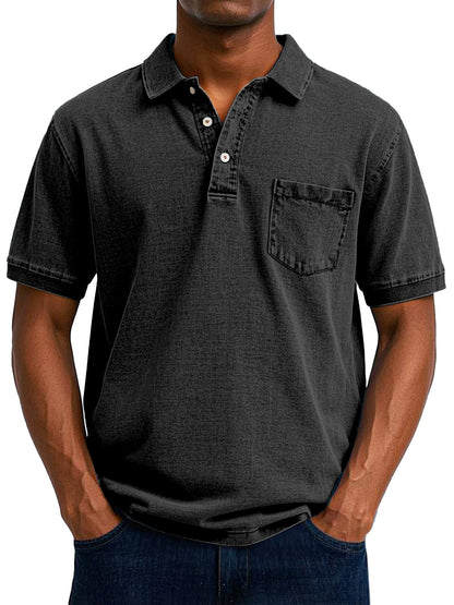 Comfortable Washed Cotton Polo Shirt for Women with Collar Short Sleeve Button Placket Chest Pocket Casual Style