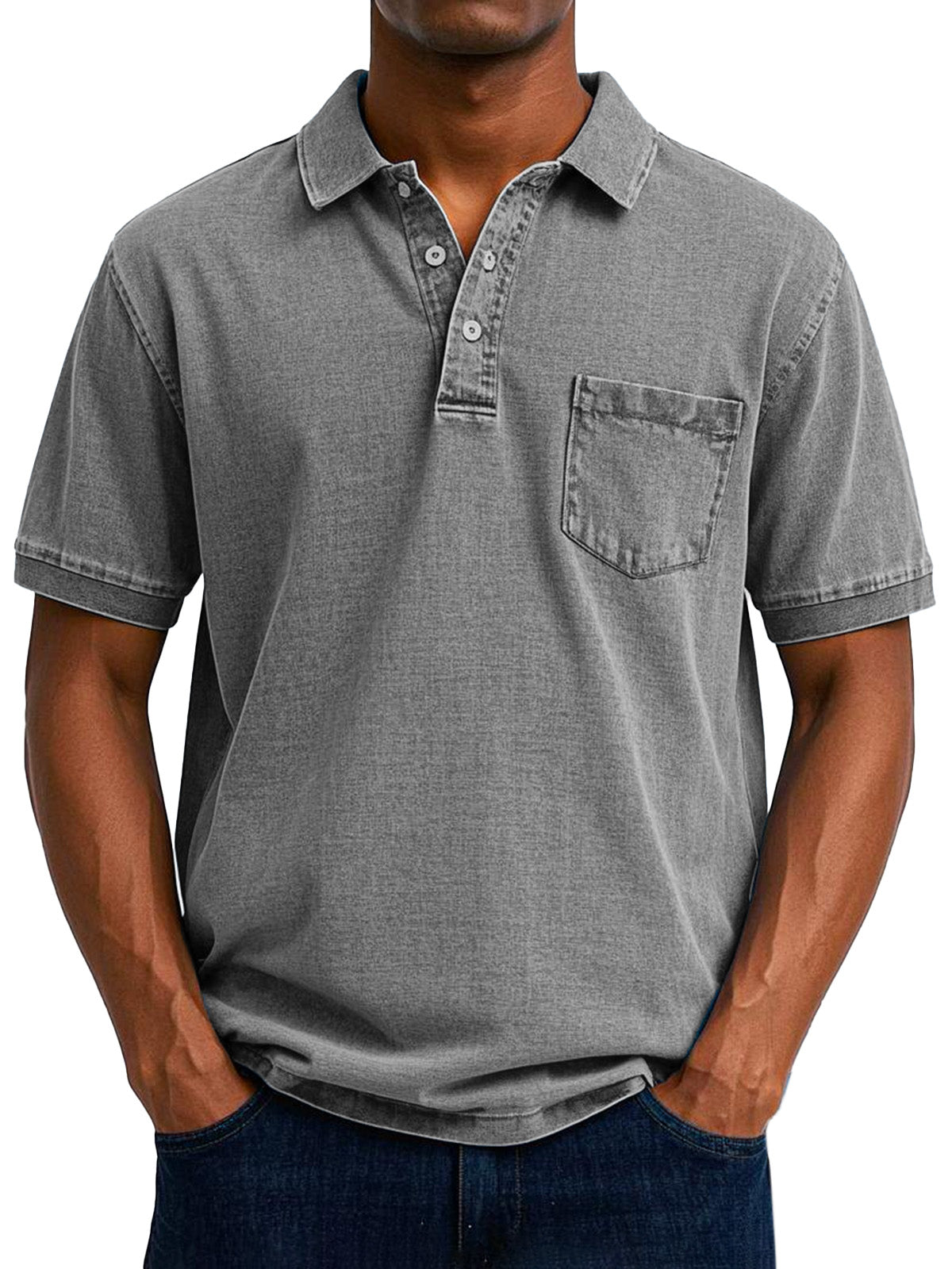 Comfortable Washed Cotton Polo Shirt for Women with Collar Short Sleeve Button Placket Chest Pocket Casual Style