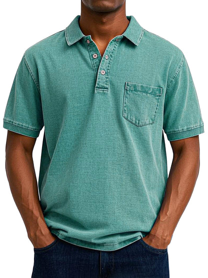 Comfortable Washed Cotton Polo Shirt for Women with Collar Short Sleeve Button Placket Chest Pocket Casual Style