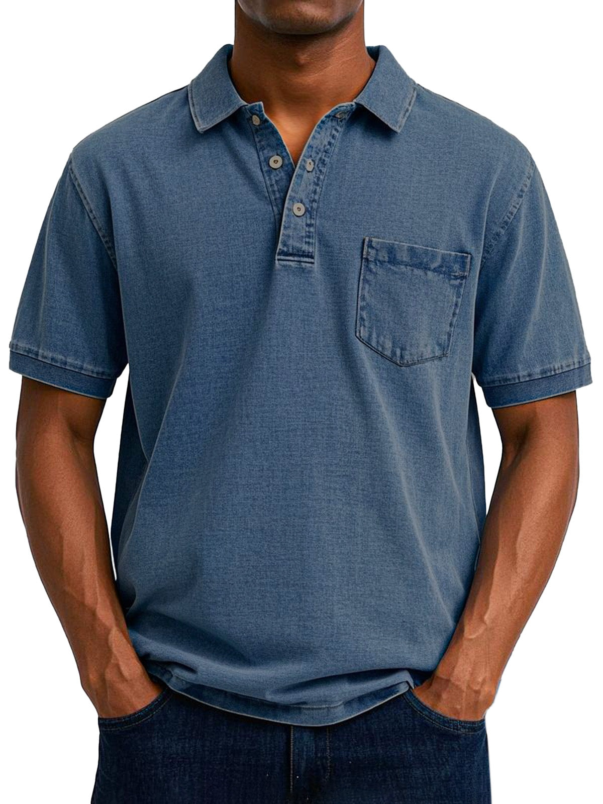 Comfortable Washed Cotton Polo Shirt for Women with Collar Short Sleeve Button Placket Chest Pocket Casual Style