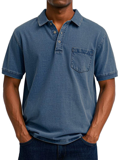 Comfortable Washed Cotton Polo Shirt for Women with Collar Short Sleeve Button Placket Chest Pocket Casual Style